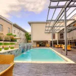 The swimming pool at airport hotel, City Lodge Hotel OR Tambo International Airport.