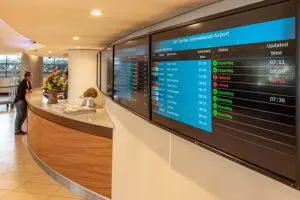 Reception has flight screens to keep an eye on your flight. 