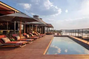 Cool off with a dip in the swimming pool.