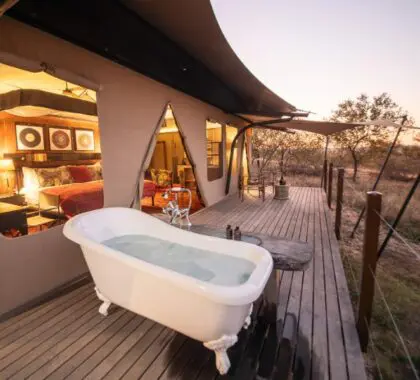 Soak in your private bathtub beneath the stars. 
