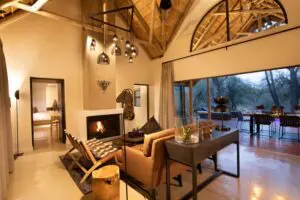 Relax by the crackling fireplace between activities. 