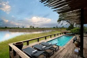 Cool off in the swimming pool overlooking the lagoon.