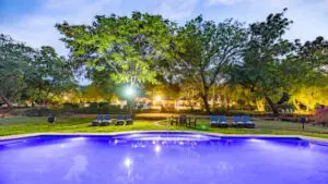 Cool off with a dip in the large swimming pool.
